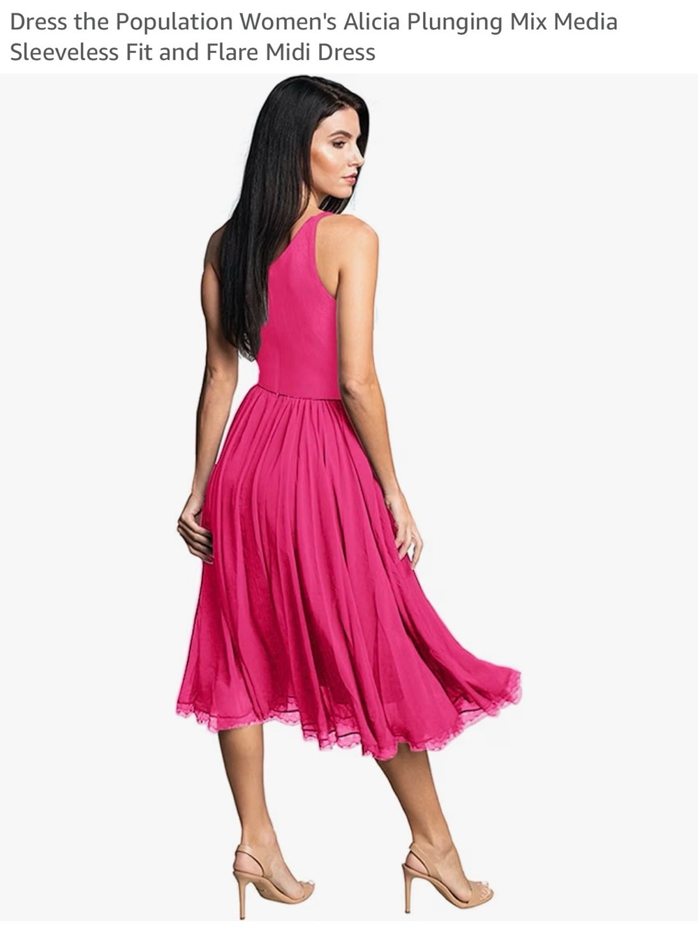 🦋Dress the Population bright Fuchsia Sleeveless Fit-&-Flare Midi Dress size XXS